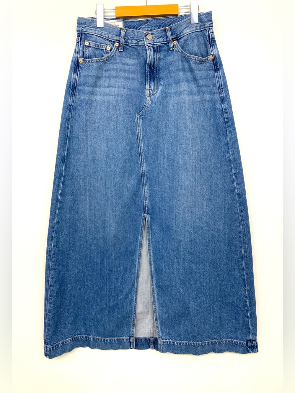 Gap Icon Denim Maxi Skirt Light Wash Indigo Front Slit High Rise 29/8 Petite